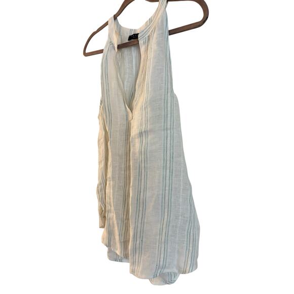 Maven West Women’s 100% linen Tank Top Striped V Neck Medium Beige Green - Picture 2 of 7